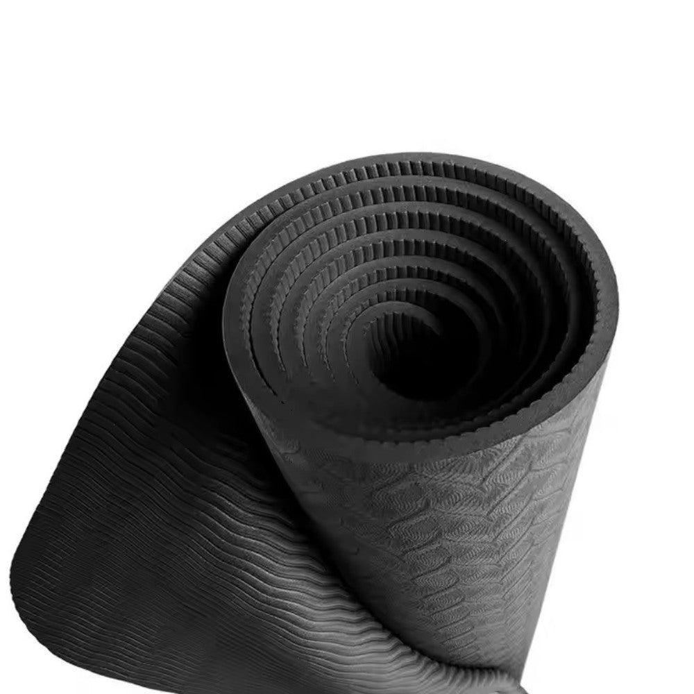 Yogamåtte (TPE) - 6 mm. og Skridsikker - Sort