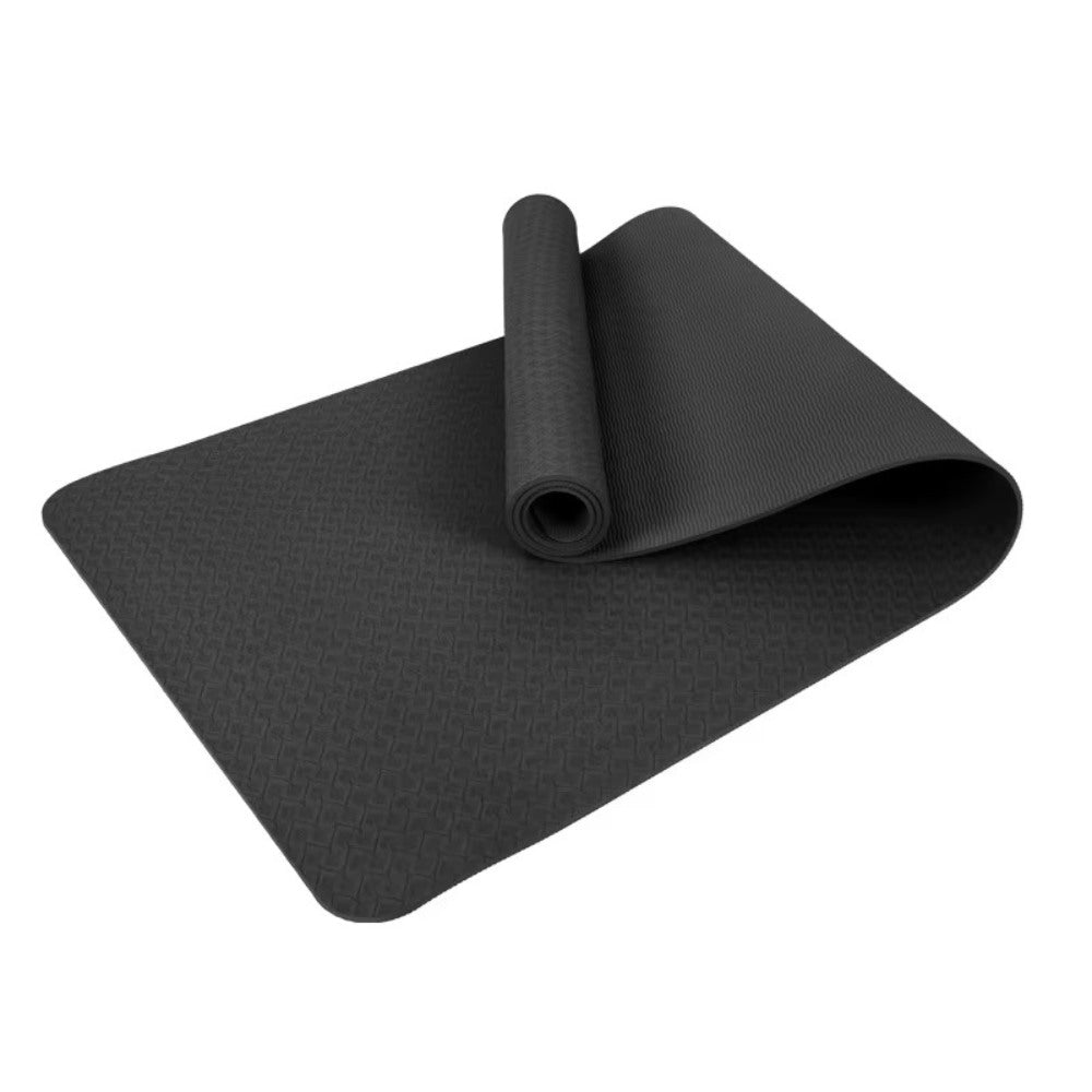 Yogamåtte (TPE) - 6 mm. og Skridsikker - Sort
