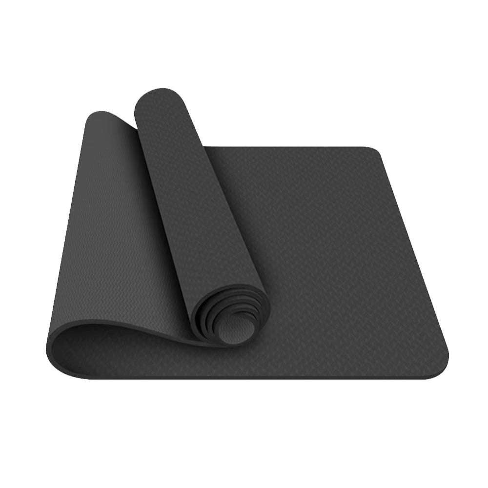 Yogamåtte (TPE) - 6 mm. og Skridsikker - Sort
