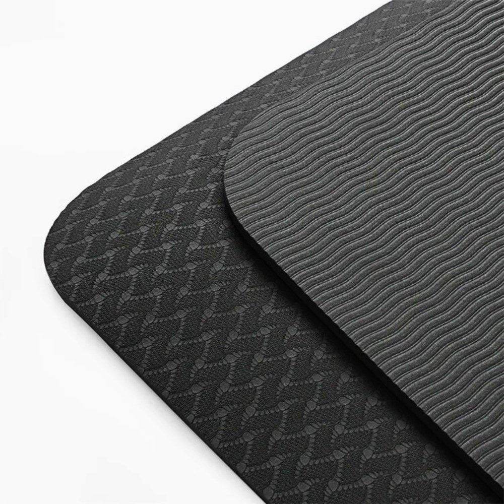 Yogamåtte (TPE) - 6 mm. og Skridsikker - Sort