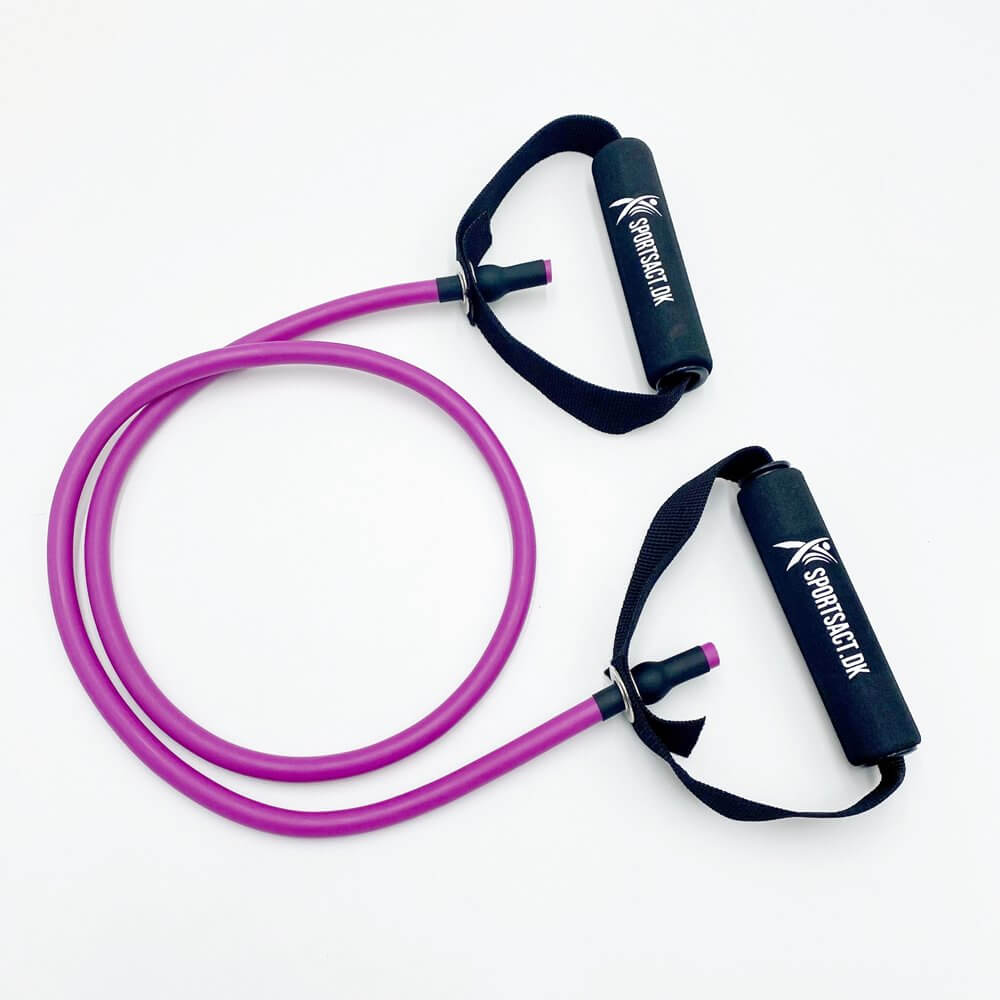 Exertube Træningselastik med håndtag - Lilla (Medium modstand, 10 KG.)