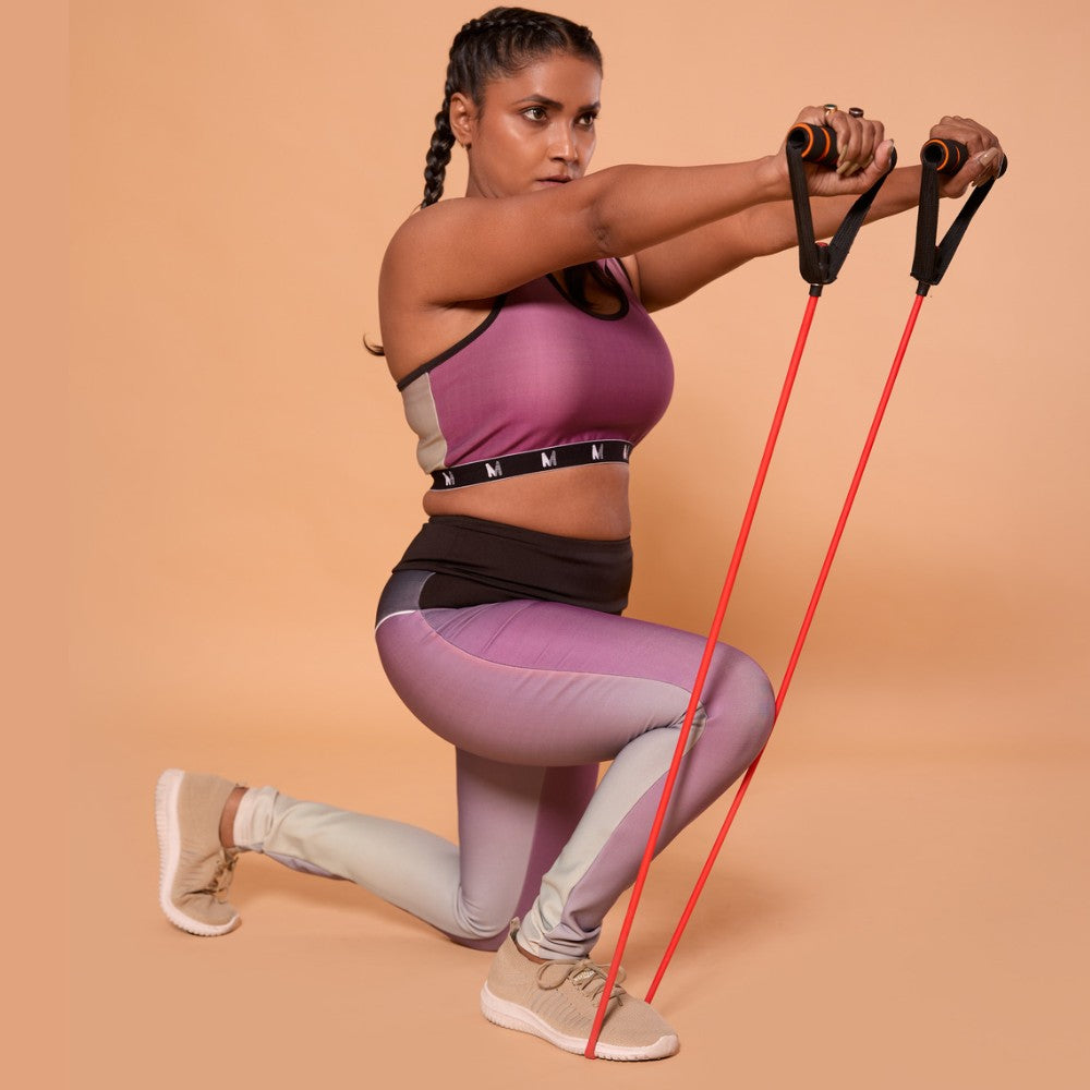 Træningselastik Exertube med håndtag - Rød (Let styrke, 5 KG.)