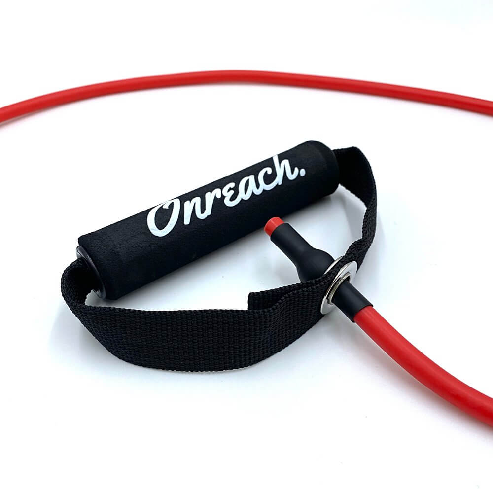 Træningselastik med håndtag i rød fra Onreach (Let styrke, ca 5 kg)